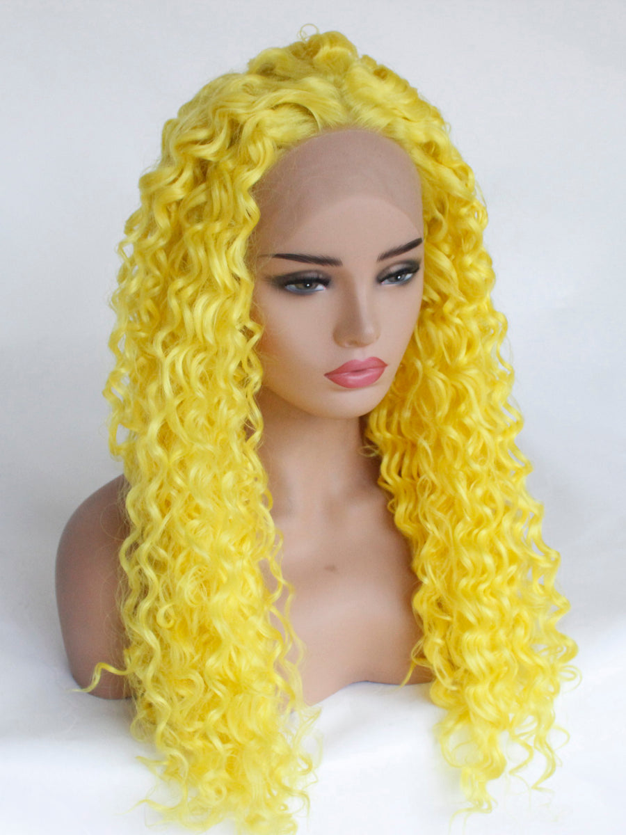 ?EVET 26” YELLOW CURLY LACE FRONT WIG? *NWT*
? Lemon Yellow Wig Long Wavy Natural Curly Synthetic Lace  main image 3