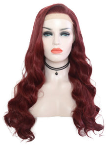 Wine Red Wavy Lace Front Wig 059