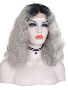Rooted Gray Short Lace Front Wig 078