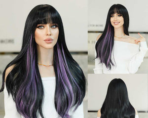 Black with Purple Regular Wig 691