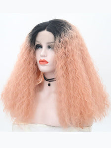 Rooted Pink Wavy Lace Front Wig 056