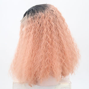 Rooted Pink Wavy Lace Front Wig 056