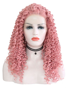 Rose Pink Curly Lace Front Wig 066