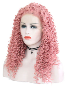 Rose Pink Curly Lace Front Wig 066