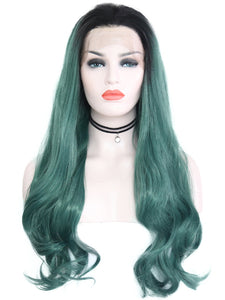 Rooted Pine Green Lace Front Wig 084