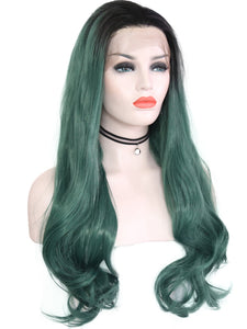 Rooted Pine Green Lace Front Wig 084