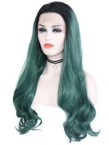 Rooted Pine Green Lace Front Wig 084