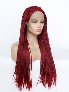 Wine Red Braided Lace Front Wig
