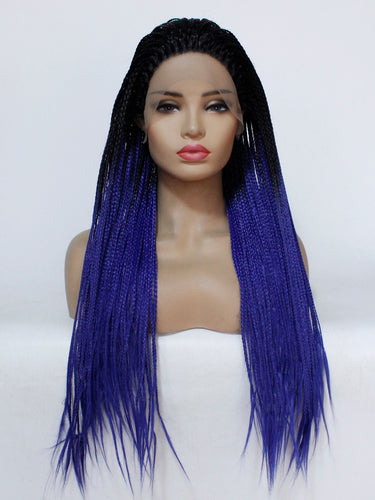 Rooted Blue Braided Lace Front Wig 649