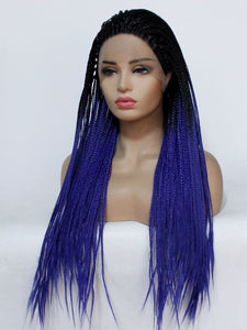 Rooted Blue Braided Lace Front Wig 649