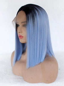 12" Rooted Baby Blue Bob Lace Front Wig 399