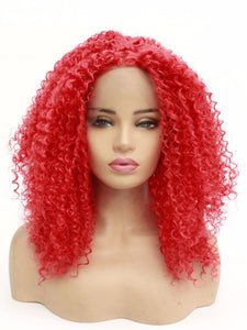 Hot Red Curly Lace Front Wig 592