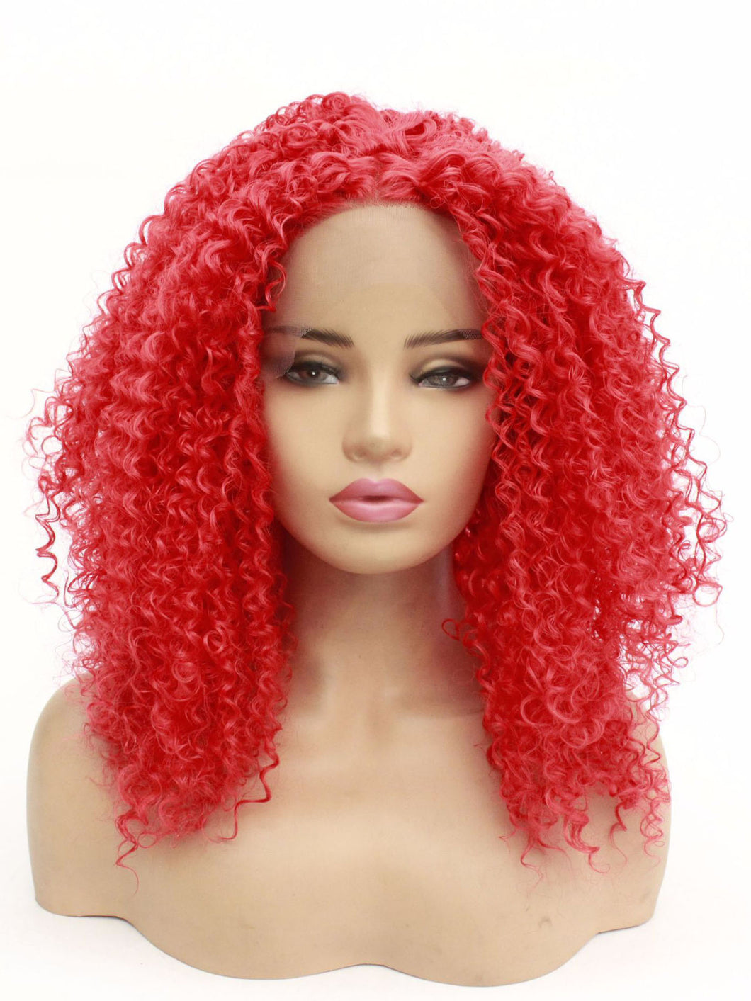 Hot Red Curly Lace Front Wig 592