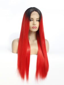 Rooted Bright Red Lace Front Wig 631