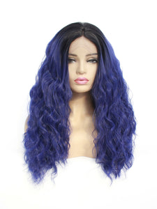 Rooted Blue Wavy Lace Front Wig 178
