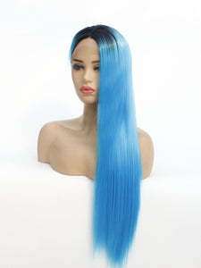 26" Rooted Sea Blue Lace Front Wig 575