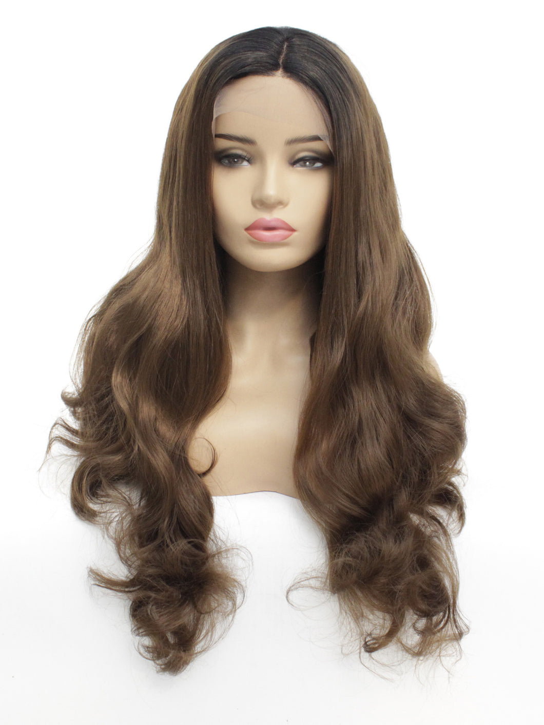 Rooted Cool Brown Wavy Lace Front Wig 427