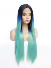 Load image into Gallery viewer, 26&quot; Rooted Gradient Blue Lace Front Wig 467