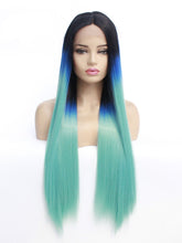 Load image into Gallery viewer, 26&quot; Rooted Gradient Blue Lace Front Wig 467