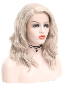 Icy Blonde Light Grey Bob Wavy Lace Front Wig 001