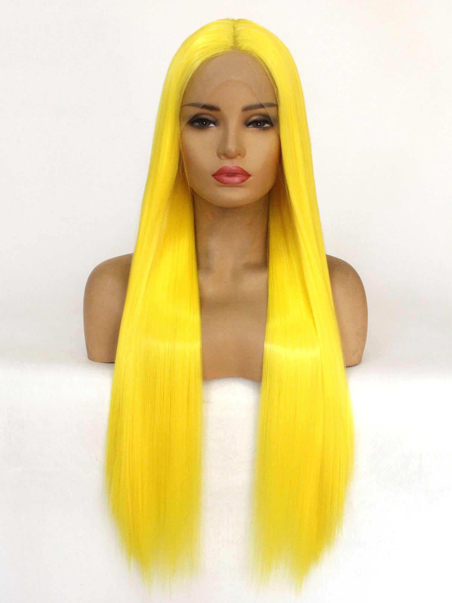 ?24” LEMON YELLOW STRAIGHT LACE FRONT WIG? *NWT* Lemon Soda - Neon Yellow Long Synthetic Lace Front Wig For  main image 2
