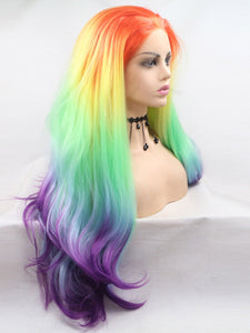 Rainbow Wavy Lace Front Wig 474