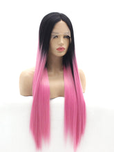 Load image into Gallery viewer, 26&quot; Black Root Pink Lace Front Wig 526