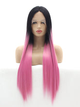 Load image into Gallery viewer, 26&quot; Black Root Pink Lace Front Wig 526