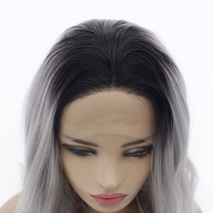14" Rooted Gray Wavy Lace Front Wig 506