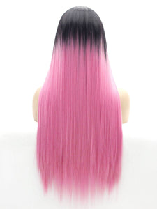 26" Black Root Pink Lace Front Wig 526