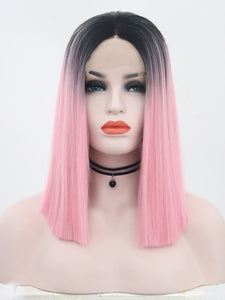 Black Root Sweet Pink Bob Lace Front Wig 037
