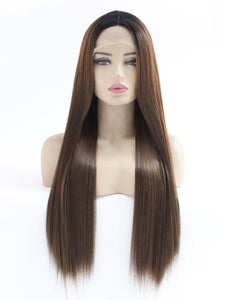 26" Rooted Light Chesnut Brown Lace Front Wig 546
