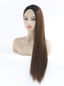 26" Rooted Light Chesnut Brown Lace Front Wig 546
