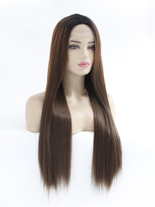 26" Rooted Light Chesnut Brown Lace Front Wig 546