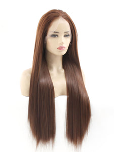 6# 26" Medium Chestnut Brown Full Lace Wig 405