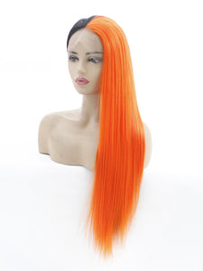 Half Black Half Orange Lace Front Wig 619