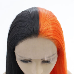 Half Black Half Orange Lace Front Wig 619