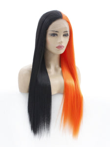 Half Black Half Orange Lace Front Wig 619