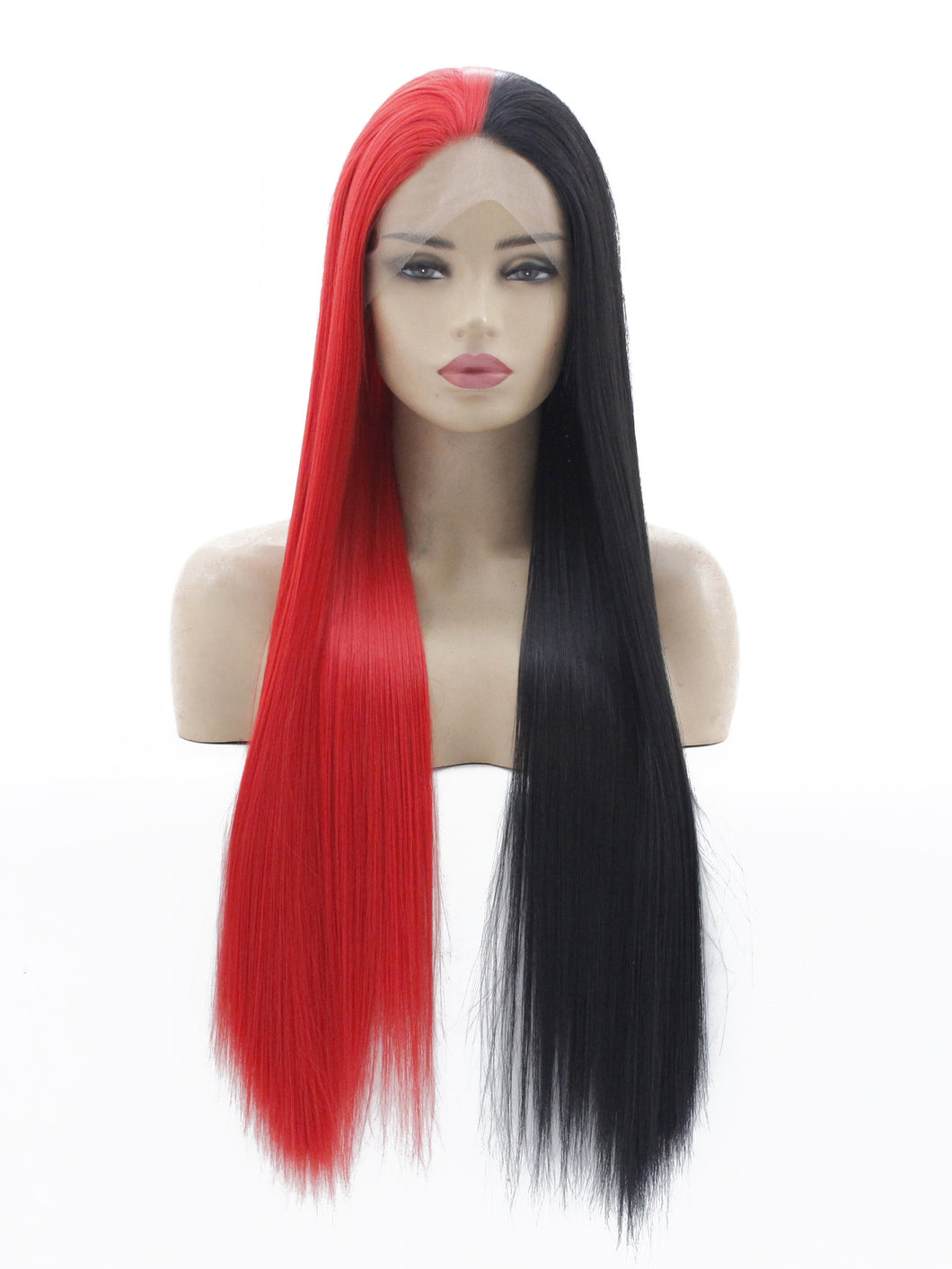 Half Red Half Black Lace Front Wig 621