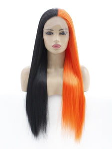 Half Black Half Orange Lace Front Wig 619