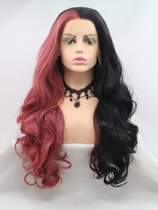 26" Half Red Half Black Lace Front Wig 531