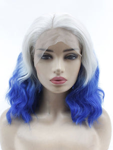 14" Silver Gray to Blue Lace Front Wig 623