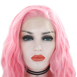 Cherry Blossom Pink Short Wavy Lace Front Wig 060