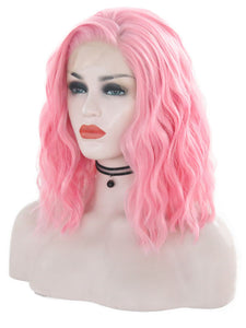 Cherry Blossom Pink Short Wavy Lace Front Wig 060