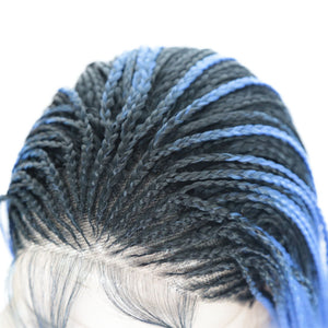 26" Rooted Ultramarine Blue Braided Lace Front Wig 490