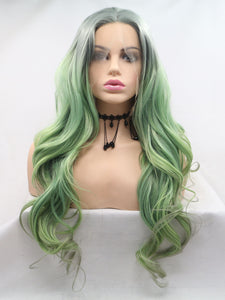 26“ Rooted Ombre Green Wavy Lace Front Wig 505