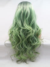 Load image into Gallery viewer, 26“ Rooted Ombre Green Wavy Lace Front Wig 505