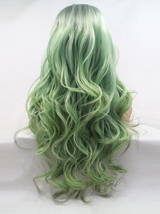 26“ Rooted Ombre Green Wavy Lace Front Wig 505