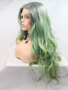 26“ Rooted Ombre Green Wavy Lace Front Wig 505