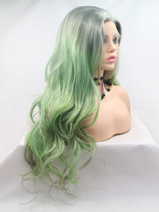 26“ Rooted Ombre Green Wavy Lace Front Wig 505